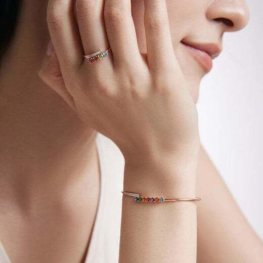 Chow Tai Fook ENZO Rainbow Series 18K Gold Colorful Gemstone Diamond Bracelet Women EZV8013 Birthday Gift 56mm
