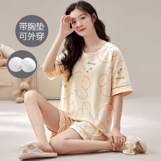 Modal Pyjamas mit Brustpolster für Frauen im Sommer neuer Stil kleiner Duft kurzärmeliger Anzug für Frauen Pyjamas Großgröße Einfache Heimkleidung G-1047 M [Empfohlen 70-100Jin [Jin gleich 0,5 kg]]