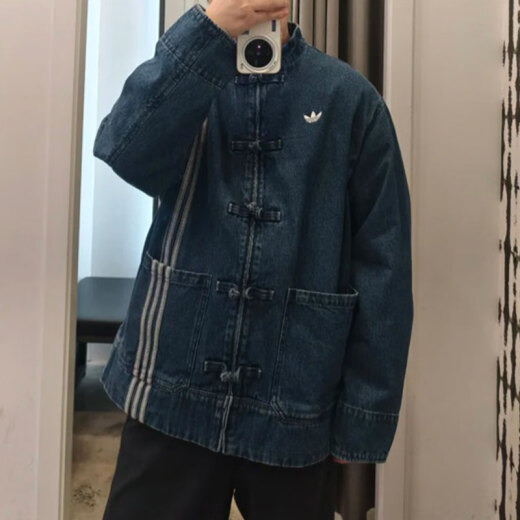 阿迪达斯 （adidas）三叶草外套男士女装春季新款蛇年中式牛仔运动服立领防风休闲夹克 JZ9928牛仔蓝 盘扣 L