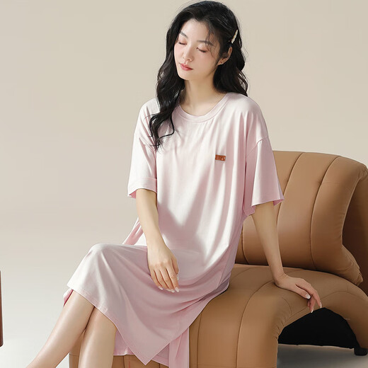 美筠带胸垫睡裙夏季莫代尔睡衣女夏天薄款简约短袖孕妇家居服夏 A11762【带胸垫】 2XL