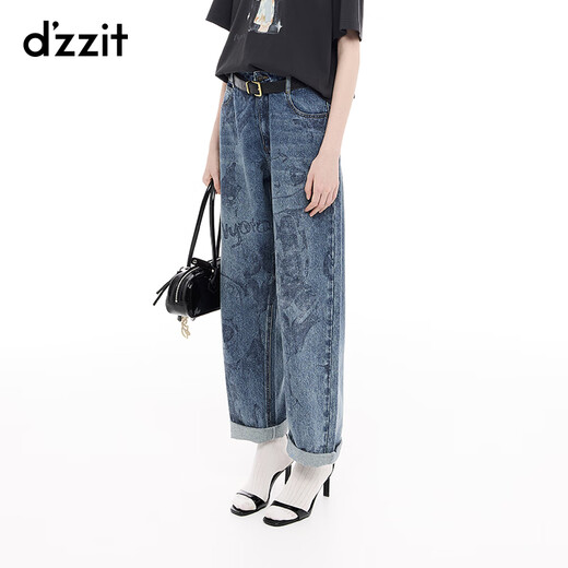 Dzzit Disu [Pop Mart Joint Series] Jeans 2025 Frühling Neues Illustrationshose 3J1R6196T Dunkelblau XS