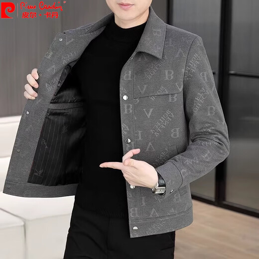 Pierre Cardin Herrenjacke 2025 Frühlings- und Herbst-neue Casual Jacket Herren Trendy Vielseitige Revers Jacke Hemd 826 Grey XL [120-135jin [Jin gleich 0,5 kg]]