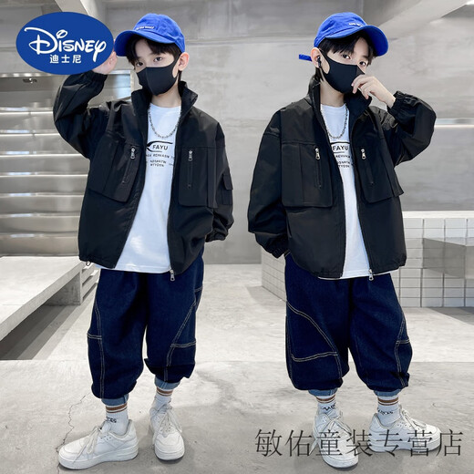 迪士尼男童春秋季外套2025痞帅网红男孩洋气时尚夹克中大童运动风衣 军绿色-痞帅风衣春秋款 160 适合身高150厘米左右