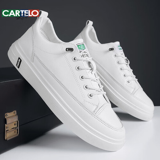 卡帝乐鳄鱼（CARTELO）板鞋男春夏季新款透气潮流休闲时尚百搭皮面防水防滑耐磨小白鞋 N695黑色 41