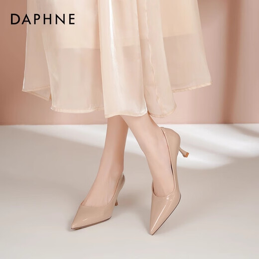 Daphne nude high heels for women 2025 autumn hot commuter women's shoes temperament pointed toe slim heels single shoes for women workplace leather shoes for women naked skin color [heel height 6cm] 36