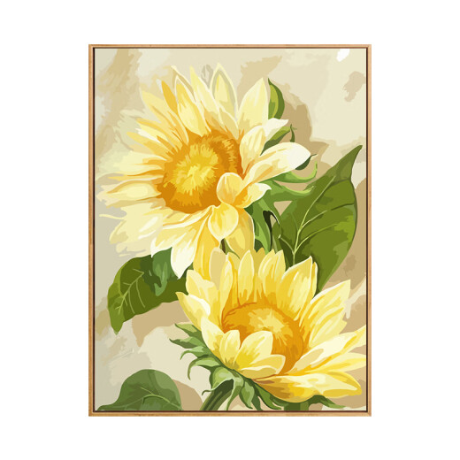 蔚蓝起源治愈系向日葵diy数字油画填充手工画画填色手绘高级感涂色画油彩 SJ9737 高亮颜料+专业油画布+画笔11