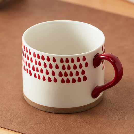 NITORI Yideli Home Christmas Atmosphere Office Coffee Cup High-Looking Simple Drinking Cup Ceramic Mug Water Drop Pattern Mug Red 430ml
