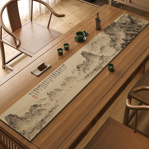 Long strip table flag New Chinese style Thousand Miles Jiangshan Tu Table Flag Tea Table Chinese style Zen tea table tea room Diatom mud absorb water Lanting Collection Preface-NF-12049 30*180cm [smooth edge cutting]