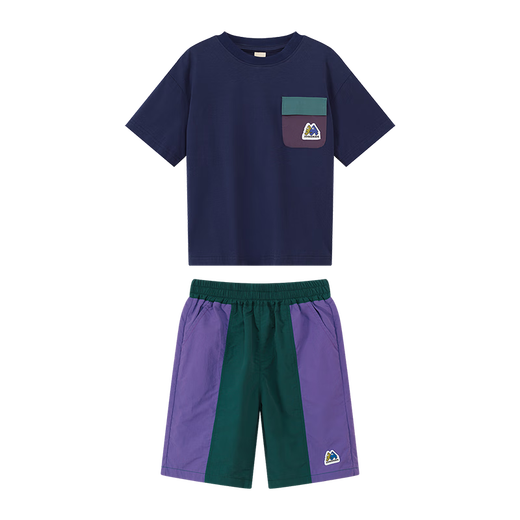 Zuoxi Boy Summer Set Children's 7A Antibacterial Cool Two-Piece Set 2025 New Boys Clothes Navy Blue 160