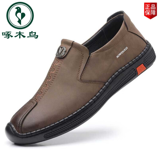 Specht Lederschuhe Herren 2025 Neue Business Casual Schuhe Herbst Atmungsfreie Herrenschuhe Weiche Kuhlattenbohnenschuhe Echtes Leder mittleren Alters Schuhe Khaki 6198 38