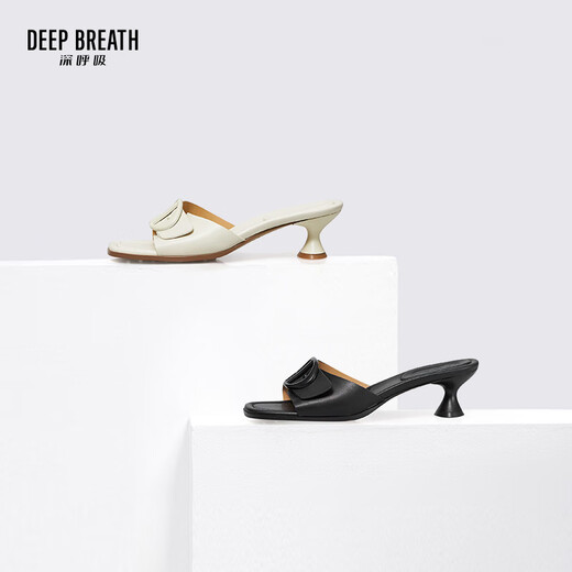 
DEEP BREATH Deep Breath Women's Shoes French Open-toe GD Buckle Elegant Temperament Sandal Slippers AX14108 White 38