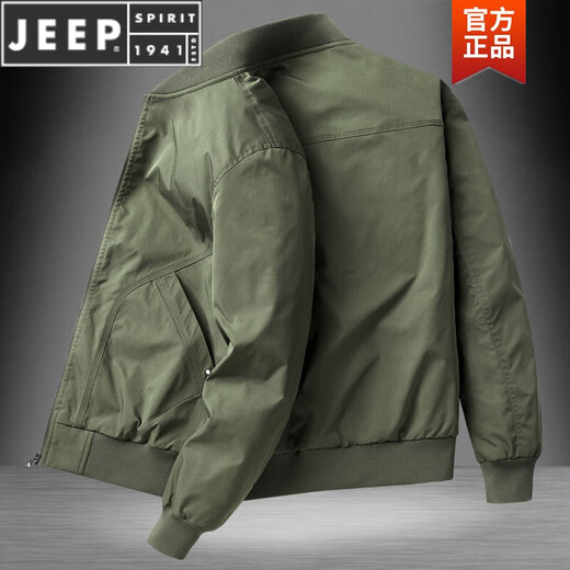 JEEP SPIRIT飞行夹克男休闲薄款工装外套男士春秋新款宽松秋冬防风男装棒球服 JWD9226军绿色-加棉 2XL