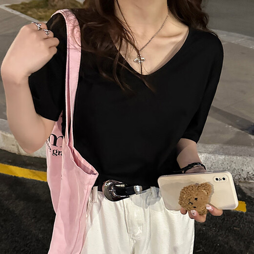 美罗邦（Meloban）6198官图240克双纱U领正肩短袖T恤女宽松白色春夏款 白色 S