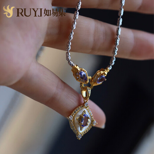 OEMGin style tanzanite mother-of-pearl pendant snake chain, a multi-purpose s925 sterling silver gold-plated high-end sweater chain, the same ruby universal chain sterling silver