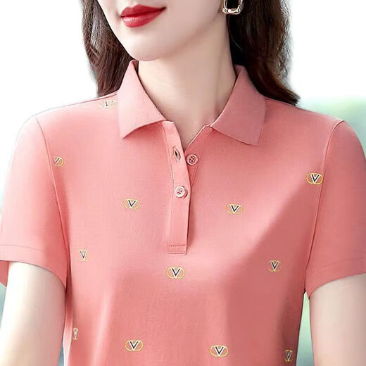 T-shirt à manches courtes Xuan Mulin pour les femmes en été, nouvelle tenue mère à la mode portant un polo de grande taille de revers rouge C-1697 Rose Red M recommandée 80-95 Jin [Jin est égal à 0,5 kg]