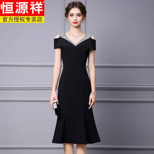
Hengyuanxiang 2025 spring and summer fishtail skirt banquet evening dress high-end light luxury niche official occasion French temperament dress black XL