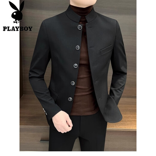 Playboy (PLAYBOY) New Chinese style national style men's tunic casual suit stand collar suit jacket men's 2025 new high-end single suit 4234# gray suit---with shipping insurance 2XL 130-145Jin Jin equals 0.5 kg