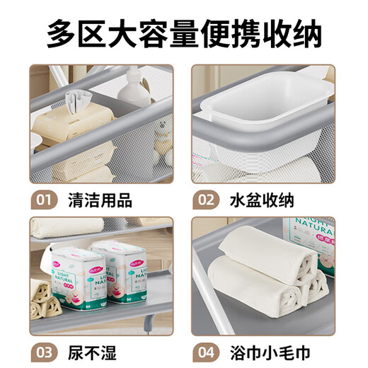 Mu Yunyao German baby changing table nursing table foldable baby changing table multifunctional portable newborn touch Barbie powder-upgraded frame double layer storage lift default