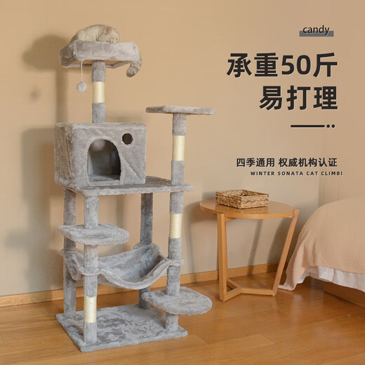 珑小宠猫爬架猫窝加粗大型猫树一体太空舱猫架子小户型不占地麻绳猫玩具 140cm 5层 【浅灰色多猫款】