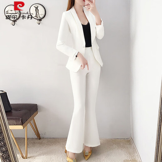 皮尔卡丹（pierre cardin）2025新款春秋白色西装套装女韩版时尚正装小西服英伦风两件套套装 白色 S 100斤以下
