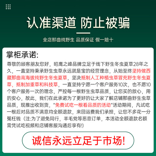 昭鹰之峰【野生】冬虫夏草 西藏那曲大号断草送父母送长辈 家庭滋补实惠装 中号断虫草 10克装【高性价比滋补】