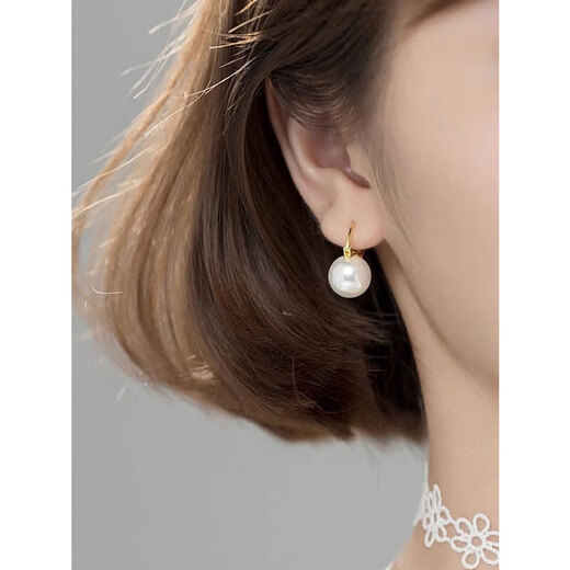 GUIG Dong Qing's same style earrings S925 silver pearl earrings high-end shell beads French earrings birthday gift for women high-end gold color 12mm