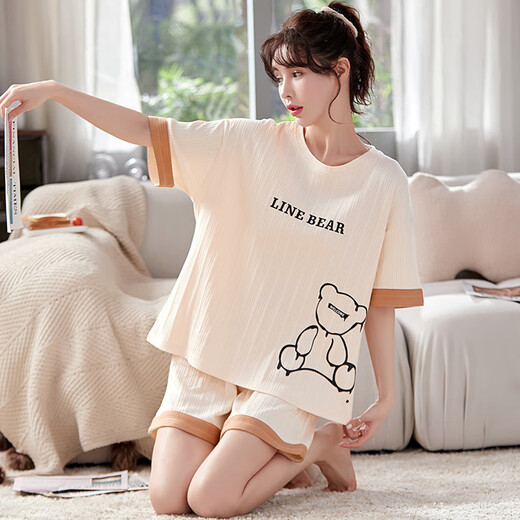 
Cat man summer women's pure cotton cute short sleeve shorts pajamas can be worn outside home clothes GXT6630 L (recommended 95-115 Jin [Jin equals 0.5 kg])