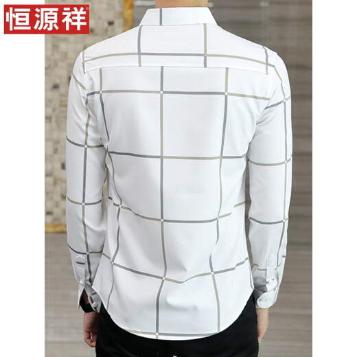 Hengyuanxiang spring and autumn plaid casual shirt men's long-sleeved thin high-end shirt business slim-fit trendy shirt 9922 dark gray (90-105Jin[Jin equals 0.5 kg]) M