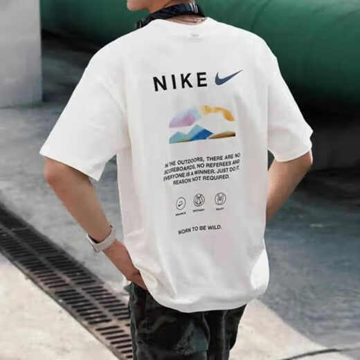 耐克（NIKE）短袖T恤男士夏季BEACH PARTY运动服纯色小LOGO字母印花圆领上衣 纯棉HF6172-133白色 L 推荐130-150斤