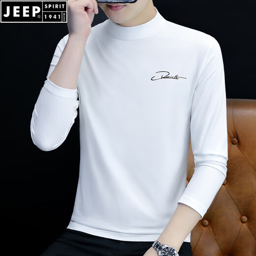 JEEP SPIRIT men's mid-turtleneck top cotton youth autumn clothes long-sleeved T-shirt new spring and autumn base shirt mid-collar slim fit inner t black C6187 mid-collar M 85-115Jin [Jin equals 0.5 kg]