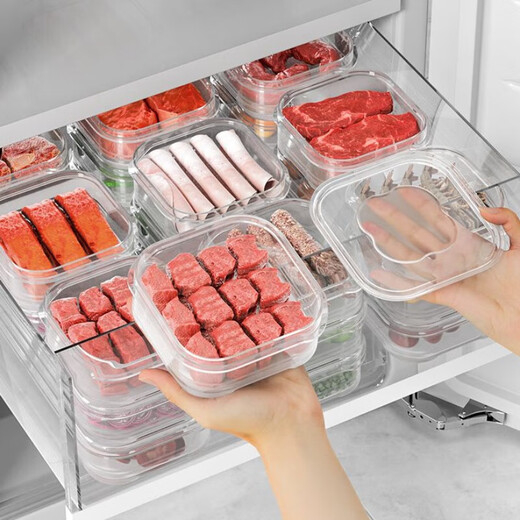 Refrigerator frozen meat compartment box freezer storage box crisper kitchen food storage box 6 pieces 650ml