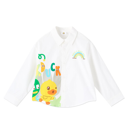 B.Duck Little Yellow Duck Children's Clothing Boys' Shirt Spring and Autumn New Lapel Children's College Style Jacket Cartoon White 120 cm