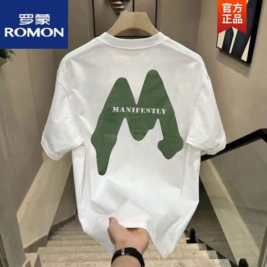 ROMON (ROMON) 2024 casual men's short-sleeved pin T-shirt summer half-sleeved cotton trendy brand loose versatile top T V983 black L