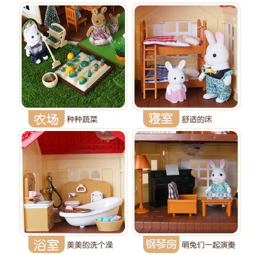 Senebeer Family Forest Family Lighting Villa Big House Girl spielen Haus Simulation Villa Kinder Set Spielzeug beleuchten Villa mit Raum + 11 Möbel 22 Puppen 5 Lichter
