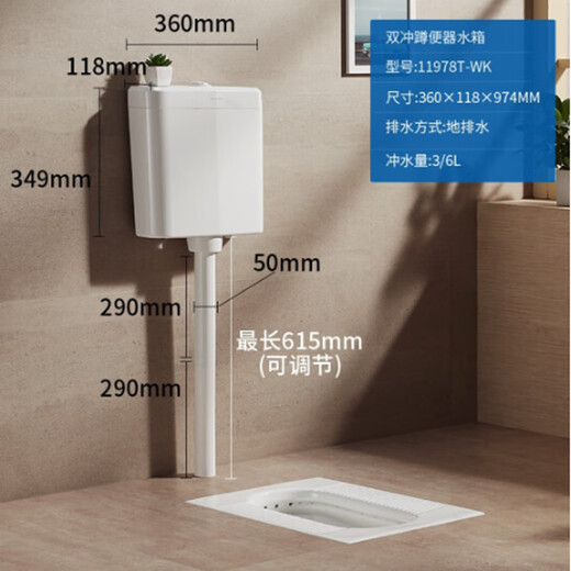 卡丽科勒卡丽卫浴3/6升蹲便器水箱静音大冲力挂壁式双按键11978T-M-WK 3/6升水箱11978T-M-WK