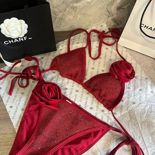 Yusi Yi Bikini Swimsuit Women's Sexy 2025 Internet Celebrity New Same Style Beach Hot Spring Outer Wear Sunscreen Red Red Flash S