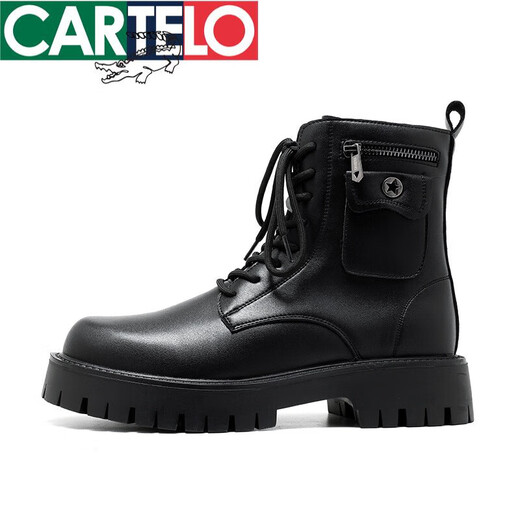 
CARTELO men's shoes white Martin boots men's 2025 spring and autumn high-top climax shoes retro men's thick-soled leather work boots black 3524 height-enhancing model 39