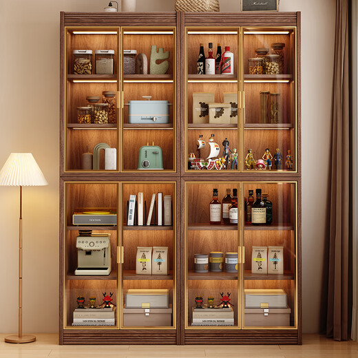 Yahua xiangshe schwarze walnuss massive Holzschrank leichte Luxusweinschrank Wohnzimmer Lagerschrank Kombinationskabinett Schrank dreitürige Seitenschrank ohne leichte Montage