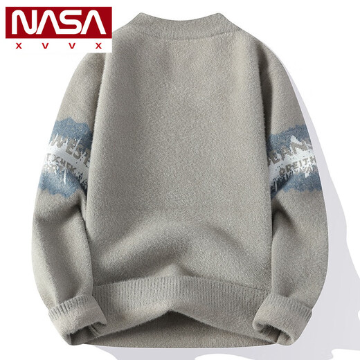 NASA XVVX圆领毛衣男秋冬季加厚长袖线衣青少年学生保暖上衣潮仿貂绒针织衫 9928  白色 L 【建议105-120斤】