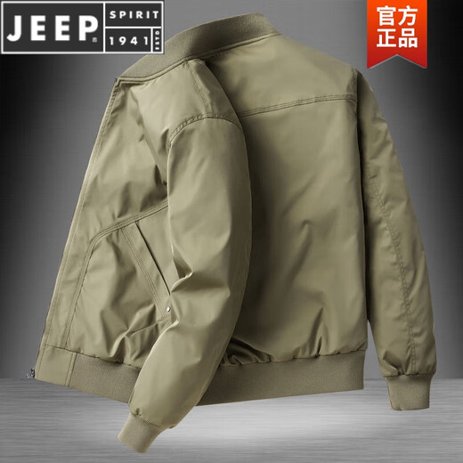 JEEP SPIRIT飞行夹克男休闲薄款工装外套男士春秋新款宽松秋冬防风男装棒球服 JWD9226军绿色-加棉 2XL