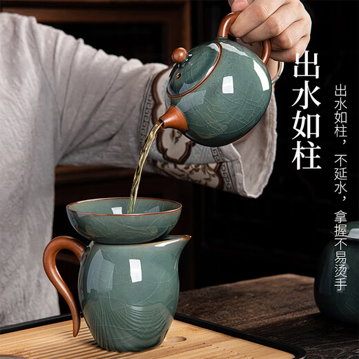 Xiangye Ge Kiln Tea Set Ice Crack Complete Set Japanese Open Tea Cup Teapot Cover Bowl Tea Washer Tea Can Six Gentlemen Ge Kiln Xin Yue Xi Shi Pot Eight Cup Tea Ceremony Set 13 Pieces