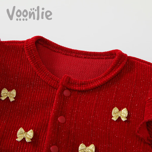 Fanxian Baby Clothes Spring Clothing Coverall Newborn Girl Onesie Princess One Hundred Days and One Year Old Dress Spring and Autumn Red 66cm