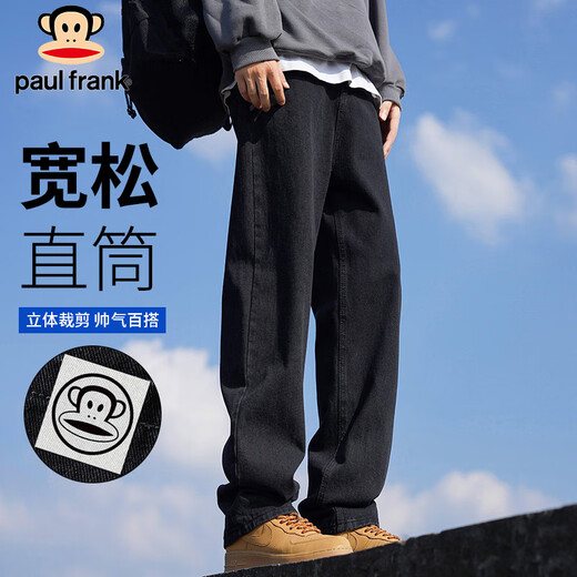 大嘴猴（paul frank）牛仔裤男士秋冬季直筒裤子男美式复古宽松休闲裤男裤长裤 黑色 XL