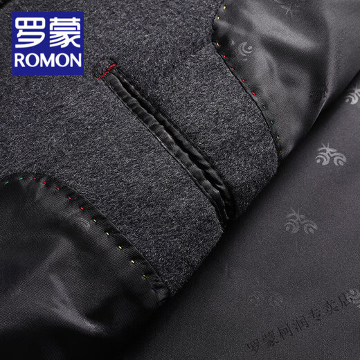 罗蒙（ROMON）2024新款羊毛毛呢外套男士秋冬季加厚翻领中年男士夹克呢子上衣 黑色 3XL 190