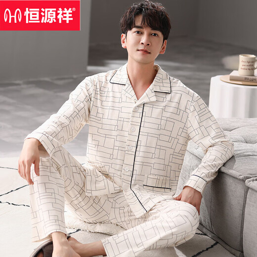 Hengyuanxiang pijamas para hombres mangas largas de algodón de primavera y otoño 2025 nuevo casual más grasa talla grande para ropa al aire libre