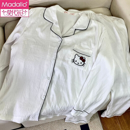 Modal 2025 Neue Wolke Baumwolle langärmelige Pyjamas für Frauen im Frühling und Herbst süße süße Cartoonhose dünner Heimkleidungsanzug Sommer 6628 vertikaler Kirschbärentouble Langes Wolken Baumwoll XL
