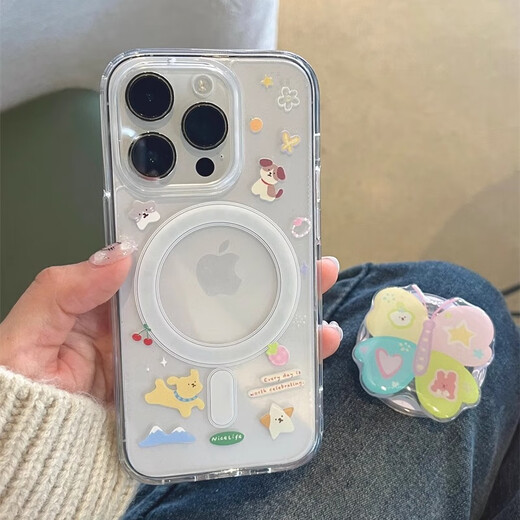 FancyChicins nicho lindo mariposa cachorro magnético manzana 16 estuche móvil aplicable a Apple 16 Pro lindo Apple y mujer Apple 16 Case de teléfono Promax Apple 15 Serie completa Magnética de agujeros grandes, transparente-Puppy Butterfly [Single Shell] iPhone 16 Pro