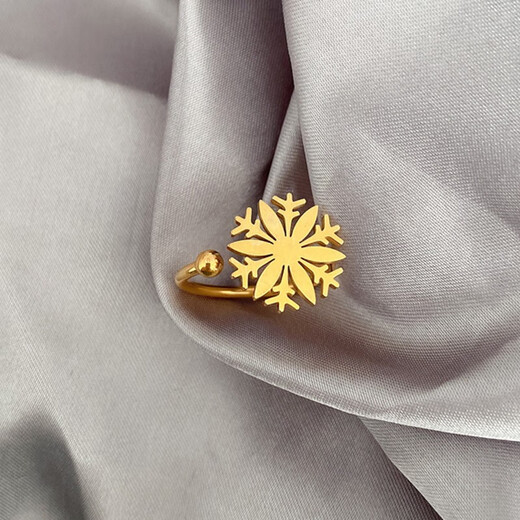 QUAMER old phoenix gold store model snowflake ring for women niche design internet celebrity trendy ins simple cold style titanium steel personality snowflake titanium steel ring (US size 6)