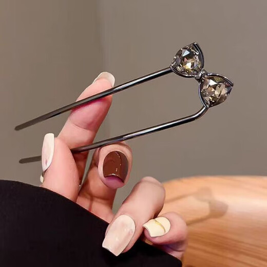 Jiemue antique style crystal bow hairpin on the back of the head, hairpin, cheongsam hairpin, simple headdress, combing hair, black hairpin, U-shaped single flower