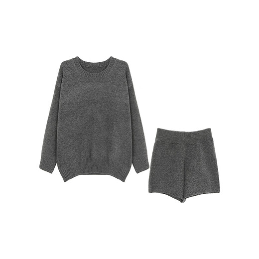 Ono's seven-day spring outfit suit for age-reducing gray complete set of high-end knitted two-piece sweater for women, loose and lazy style for autumn and winter. One size fits all. Clothes length 69, pants length 39, waist 66-75